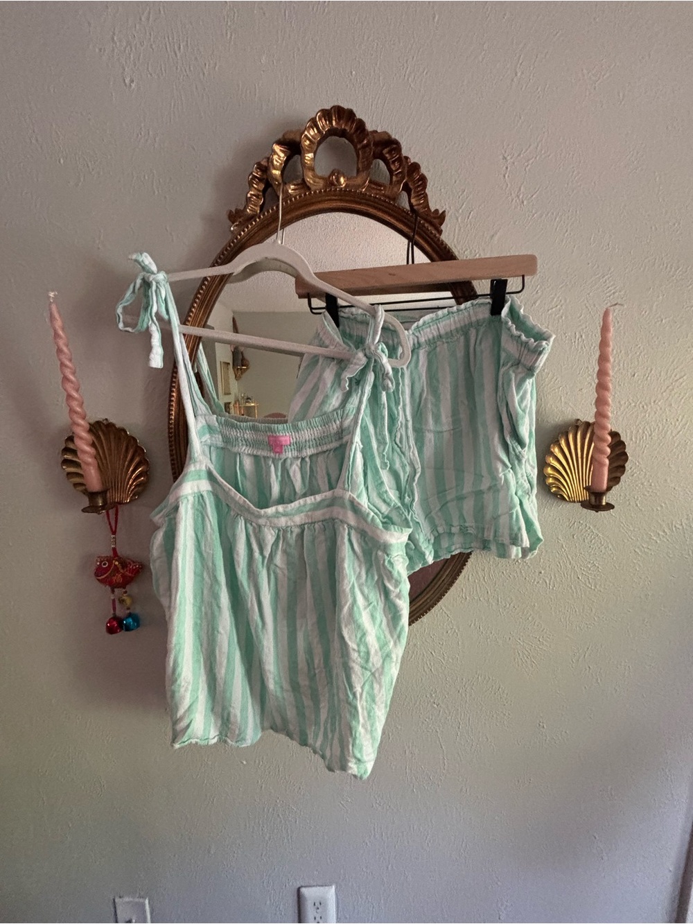 Target Stoney Clover Mint Green and White Striped Pajama Tank and Shorts Set